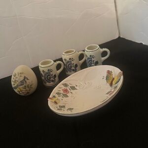 Decorative Ceramic Set with Butterfly and Bird Designs